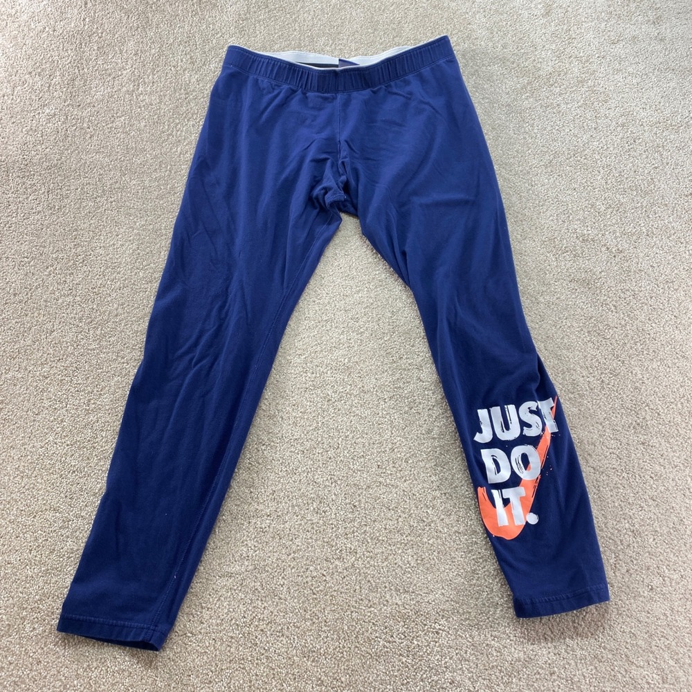 Nike Leggings Womens Large‎ Navy Blue Just Do It Graphic Pants Cotton Blend
